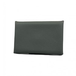 Hermes Business Card Holder/Card Case Calvi Verso Evercolor Vert Amande Pearl Gray D Engraved Ladies