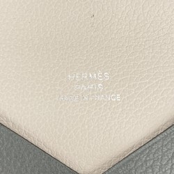 Hermes Business Card Holder/Card Case Calvi Verso Evercolor Vert Amande Pearl Gray D Engraved Ladies