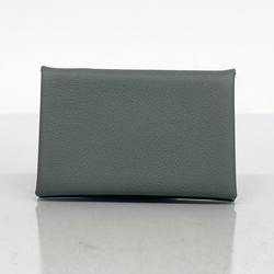 Hermes Business Card Holder/Card Case Calvi Verso Evercolor Vert Amande Pearl Gray D Engraved Ladies