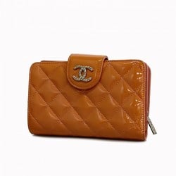 Chanel Wallet Matelasse Brilliant Patent Leather Orange Champagne Ladies