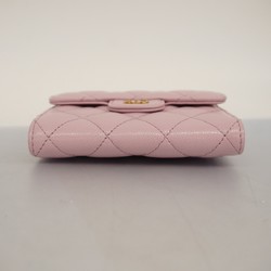 Chanel Tri-fold Wallet Matelasse Caviar Skin Pink Champagne Ladies