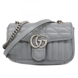 Gucci Shoulder Bag GG Marmont 446744 Leather Grey Women's