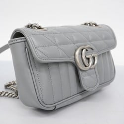 Gucci Shoulder Bag GG Marmont 446744 Leather Grey Women's