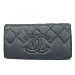 Chanel Long Wallet Matelasse Caviar Skin Black Dark Grey Women's