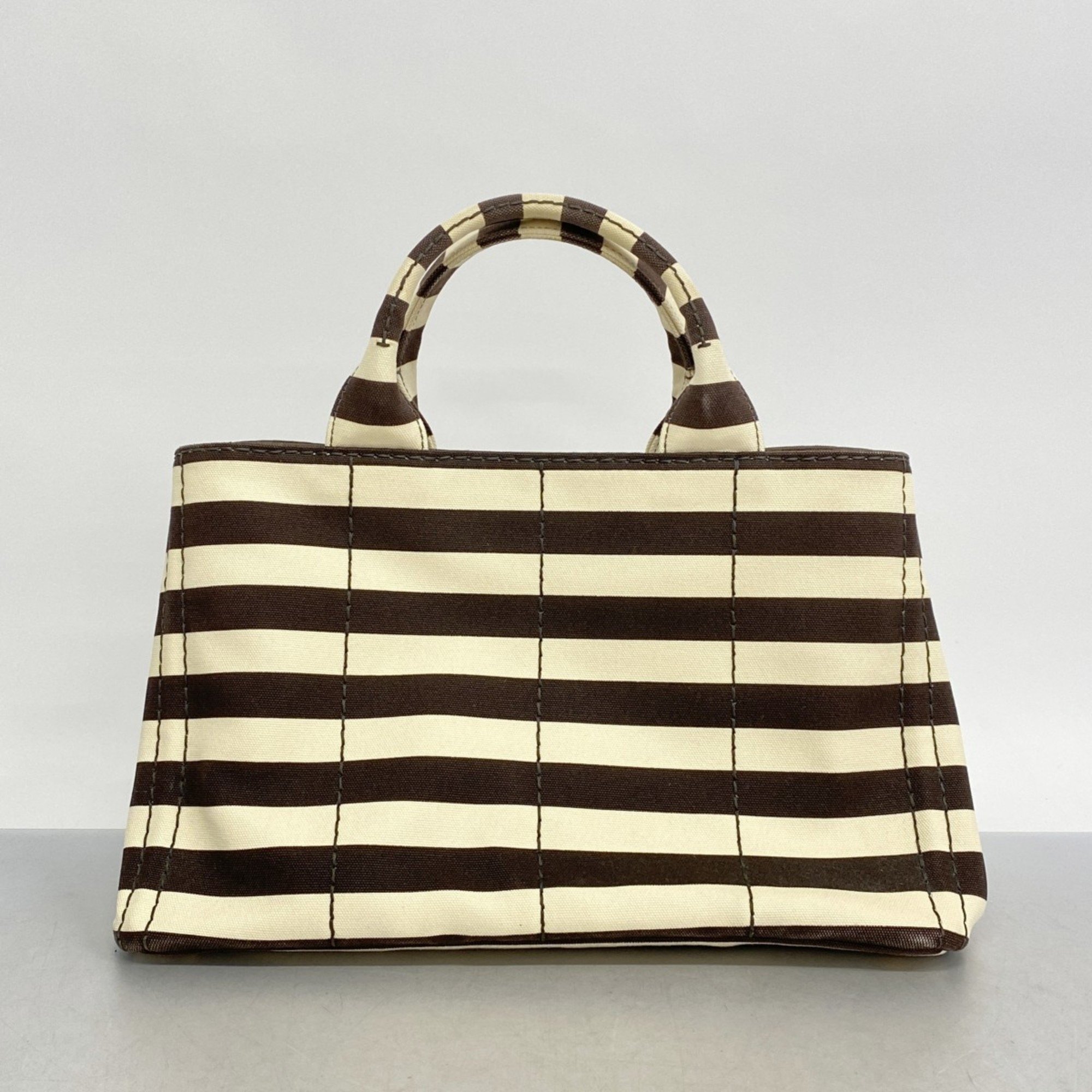 Prada Tote Bag Canapa Canvas Brown Ivory Women's