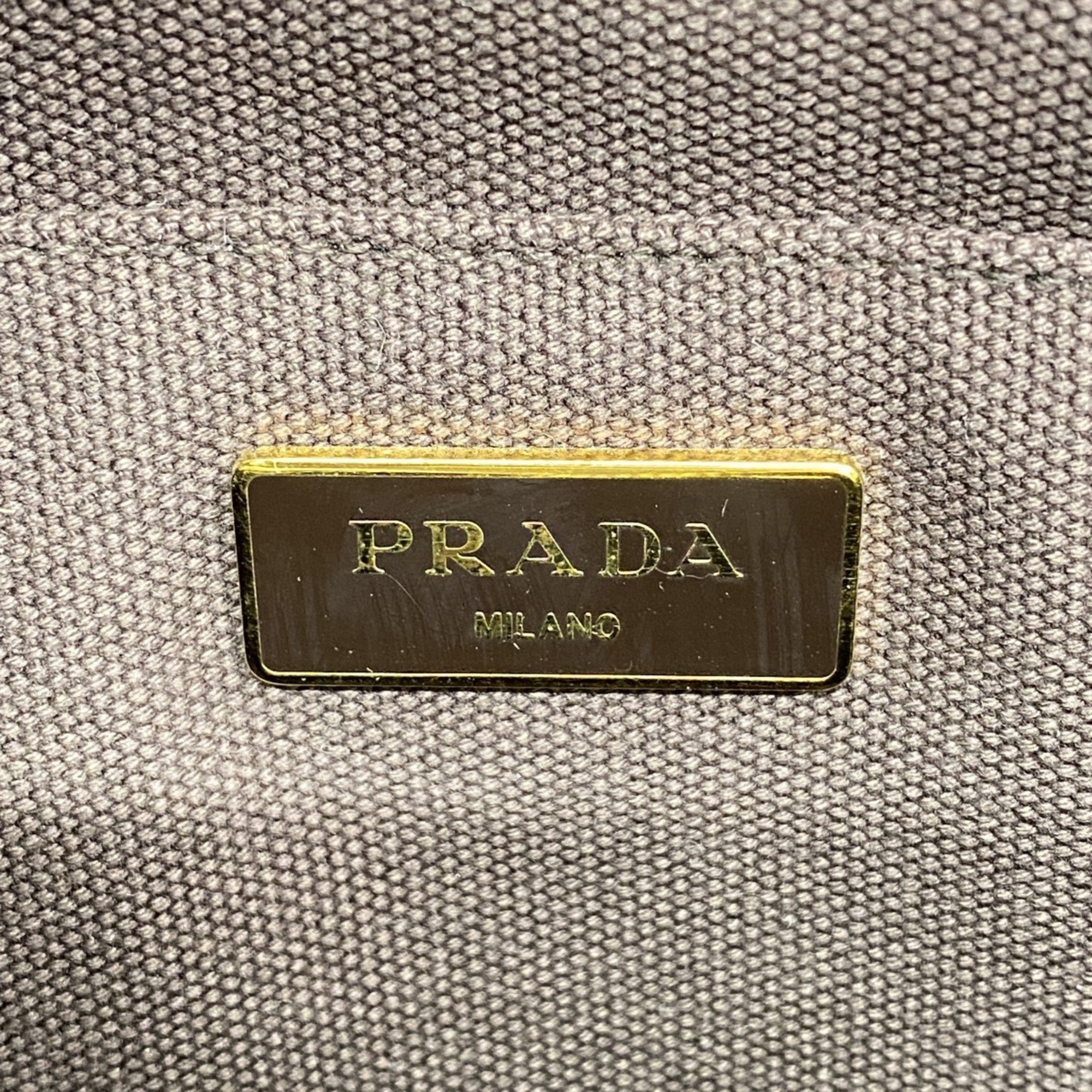 Prada Tote Bag Canapa Canvas Brown Ivory Women's