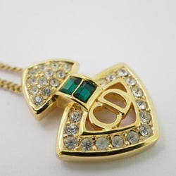 Christian Dior Necklace CD Rhinestone Color Stone GP Plated Gold Green Women's