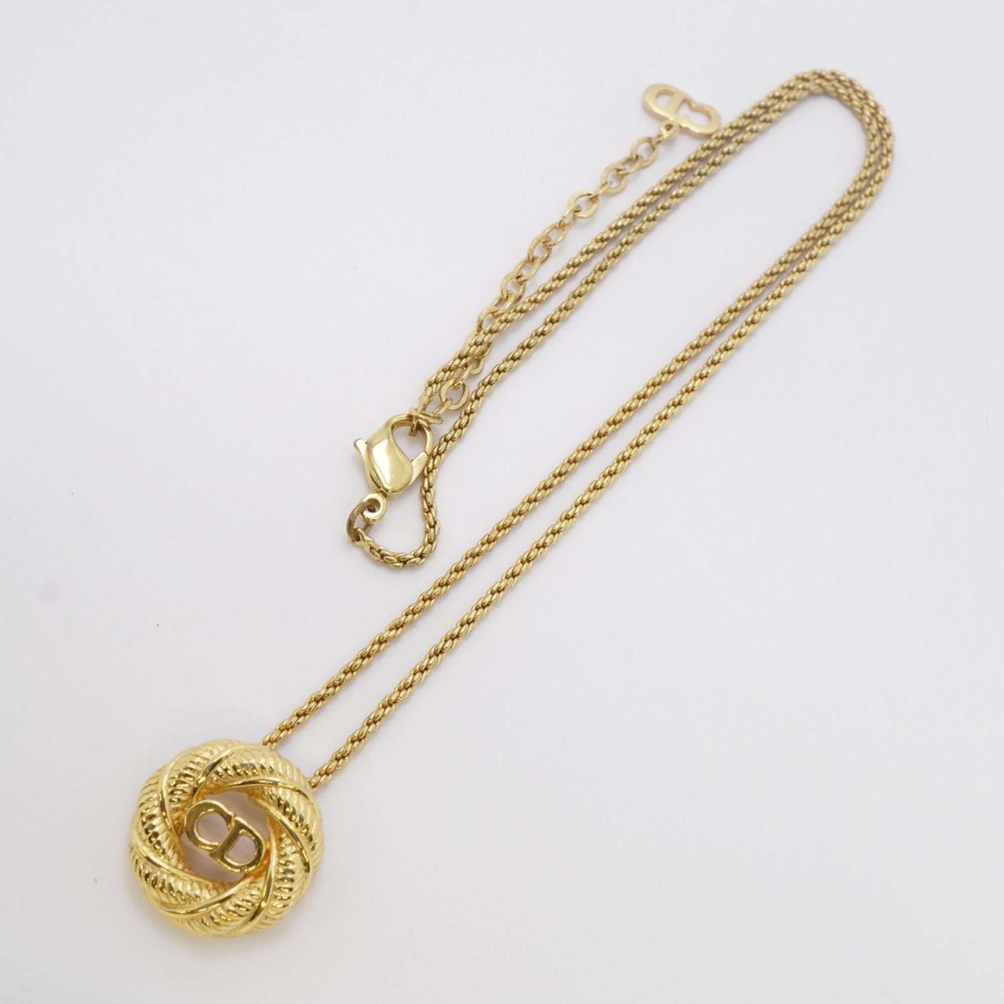 Christian Dior Necklace CD Circle GP Plated Gold Ladies