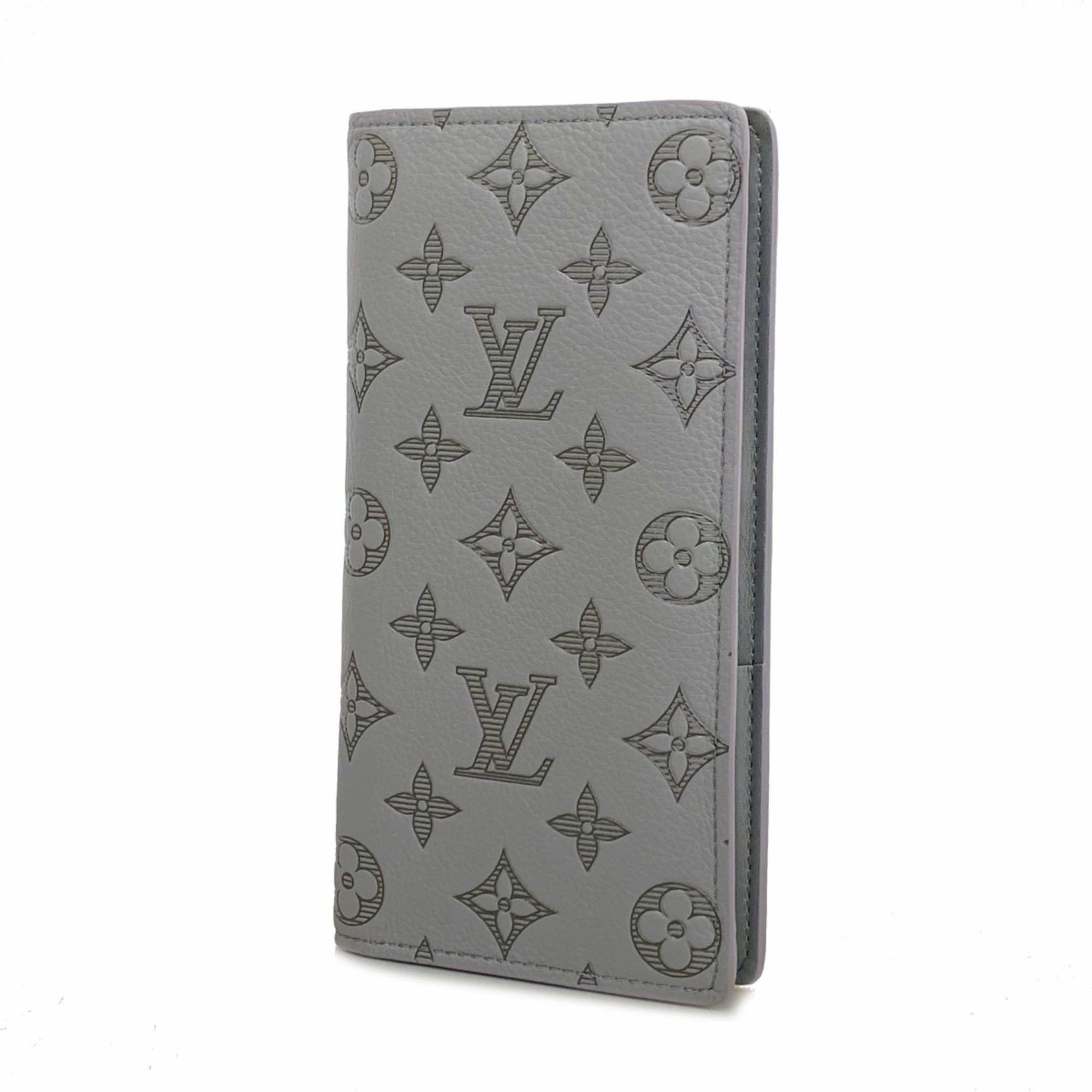 Louis Vuitton Long Wallet Monogram Shadow Portefeuille Brazza M81335 Grey Men's