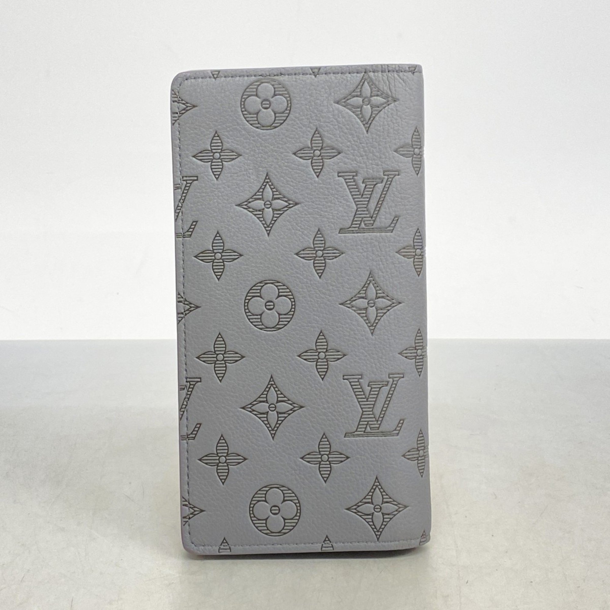 Louis Vuitton Long Wallet Monogram Shadow Portefeuille Brazza M81335 Grey Men's