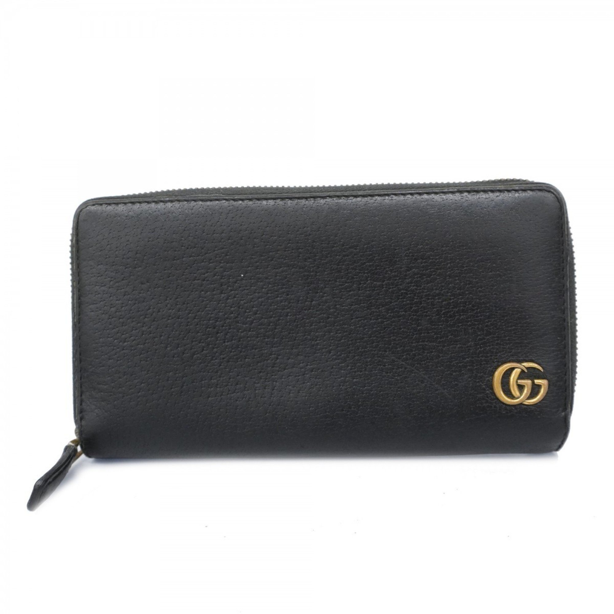 Gucci Long Wallet GG Marmont 428736 Leather Black Men's