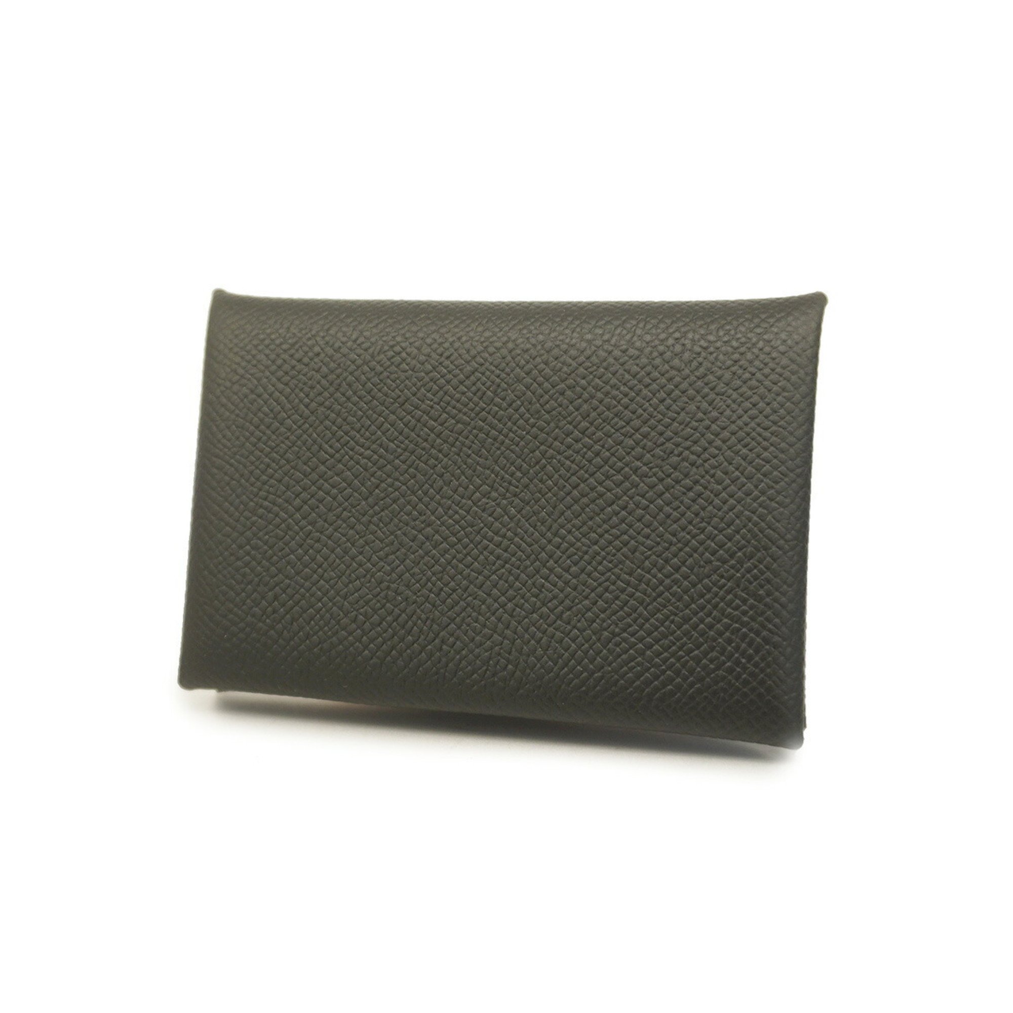 Hermes Wallet/Coin Case Calvi Epsom Leather Black B Stamp Men's Women's