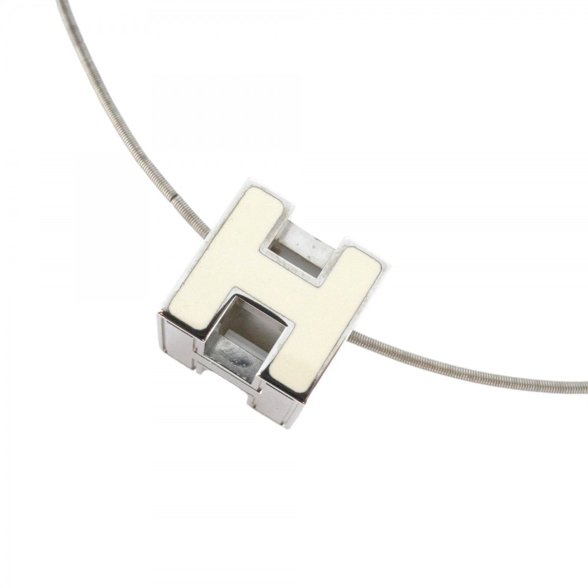 Hermes Necklace Cage d'Ash Metal Silver White Ladies