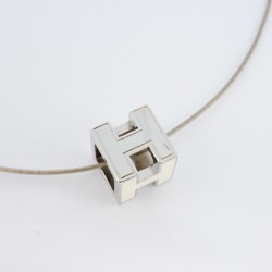 Hermes Necklace Cage d'Ash Metal Silver White Ladies