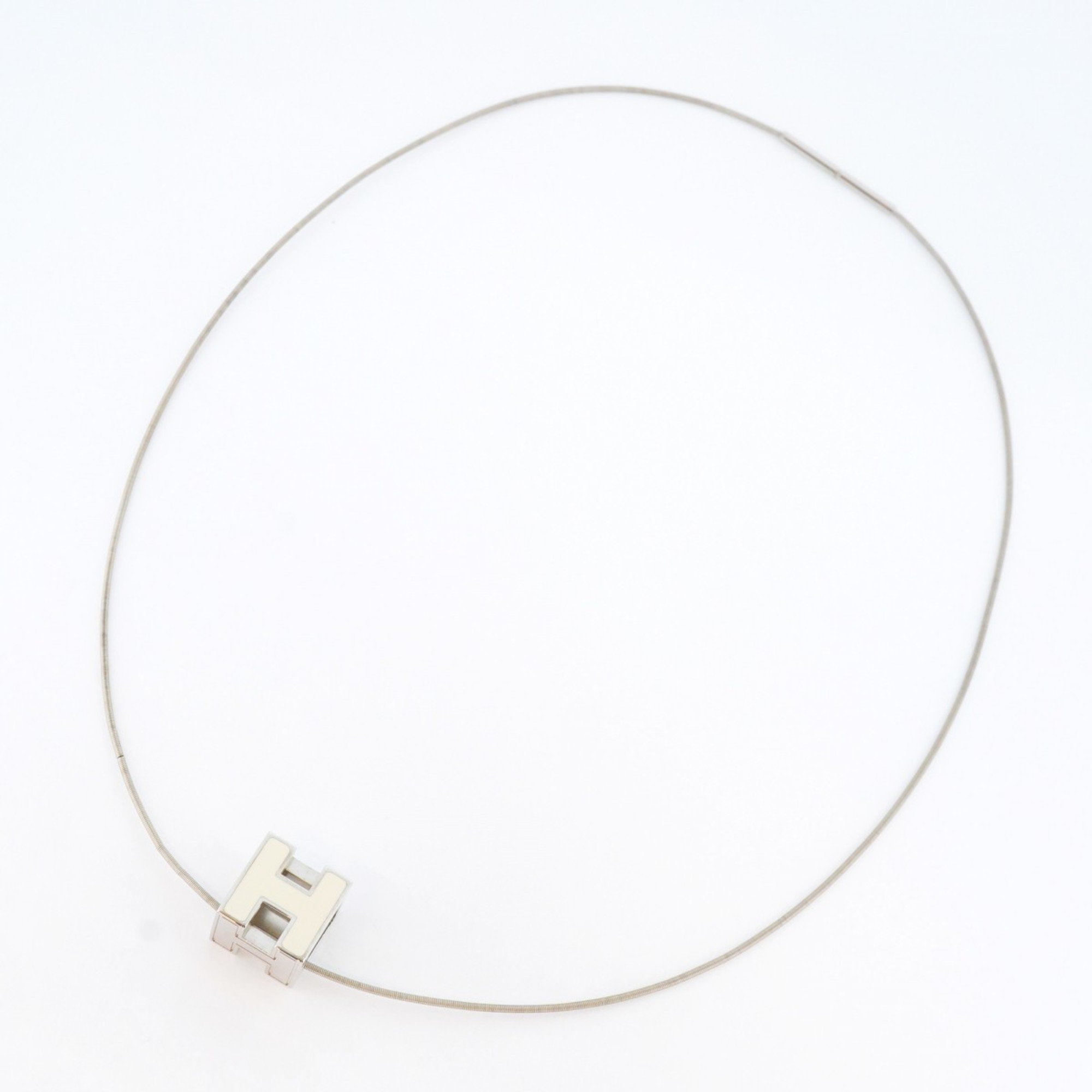 Hermes Necklace Cage d'Ash Metal Silver White Ladies