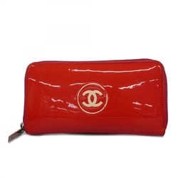 Chanel Long Wallet Makeup Line Patent Leather Red Women's