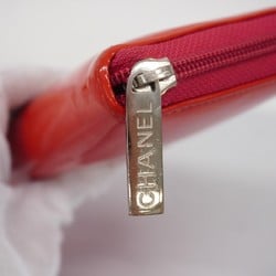 Chanel Long Wallet Makeup Line Patent Leather Red Women's