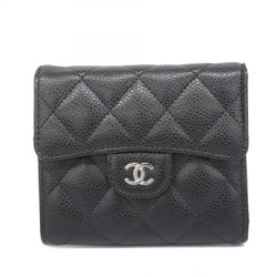 Chanel Tri-fold Wallet Matelasse Caviar Skin Black Women's