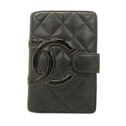 Chanel Wallet Cambon Lambskin Patent Leather Black Pink Women's