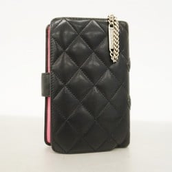 Chanel Wallet Cambon Lambskin Patent Leather Black Pink Women's