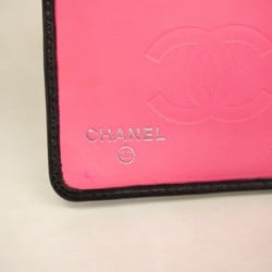 Chanel Wallet Cambon Lambskin Patent Leather Black Pink Women's