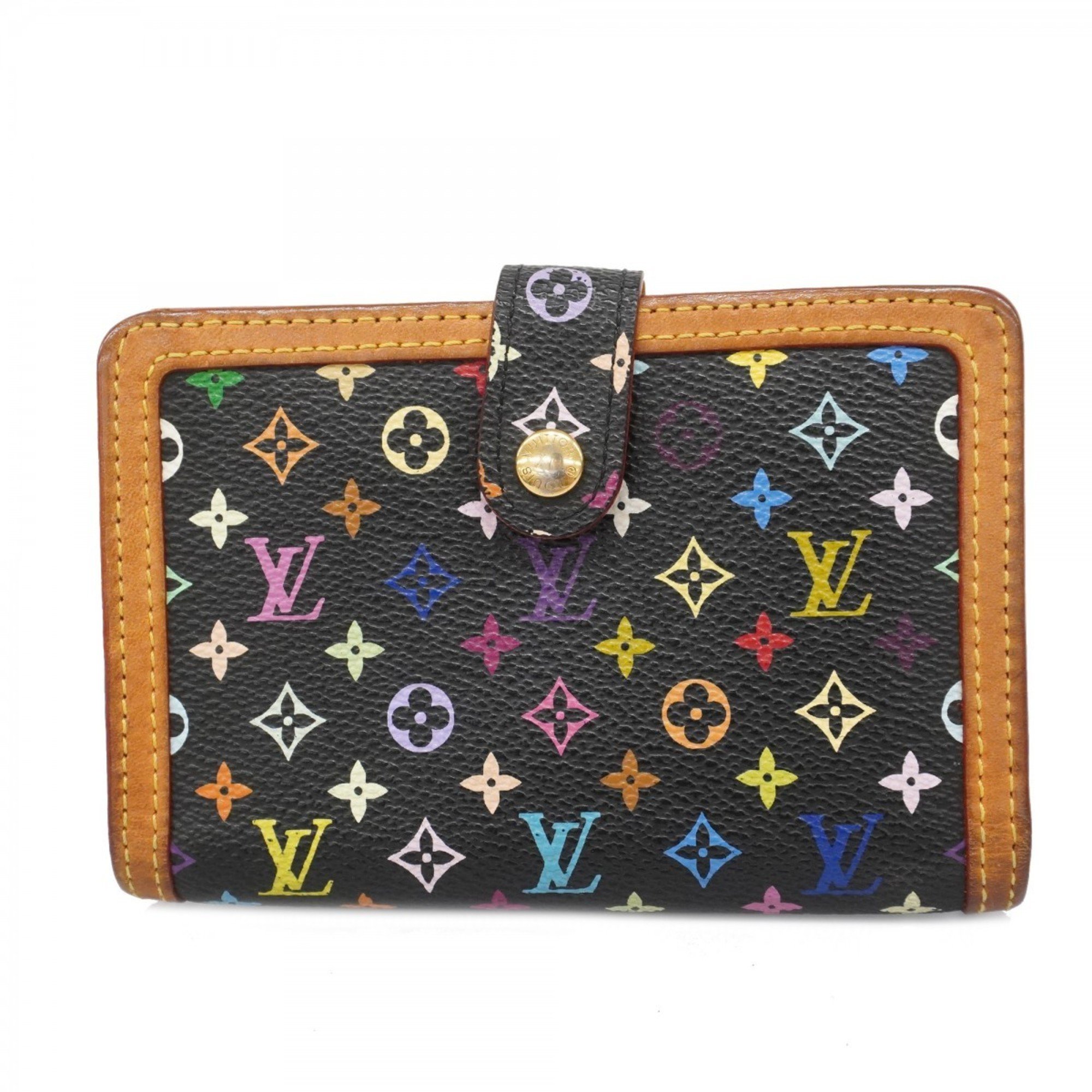 Louis Vuitton Wallet Monogram Multicolor Portemonnay Biennois M92988 Black Women's