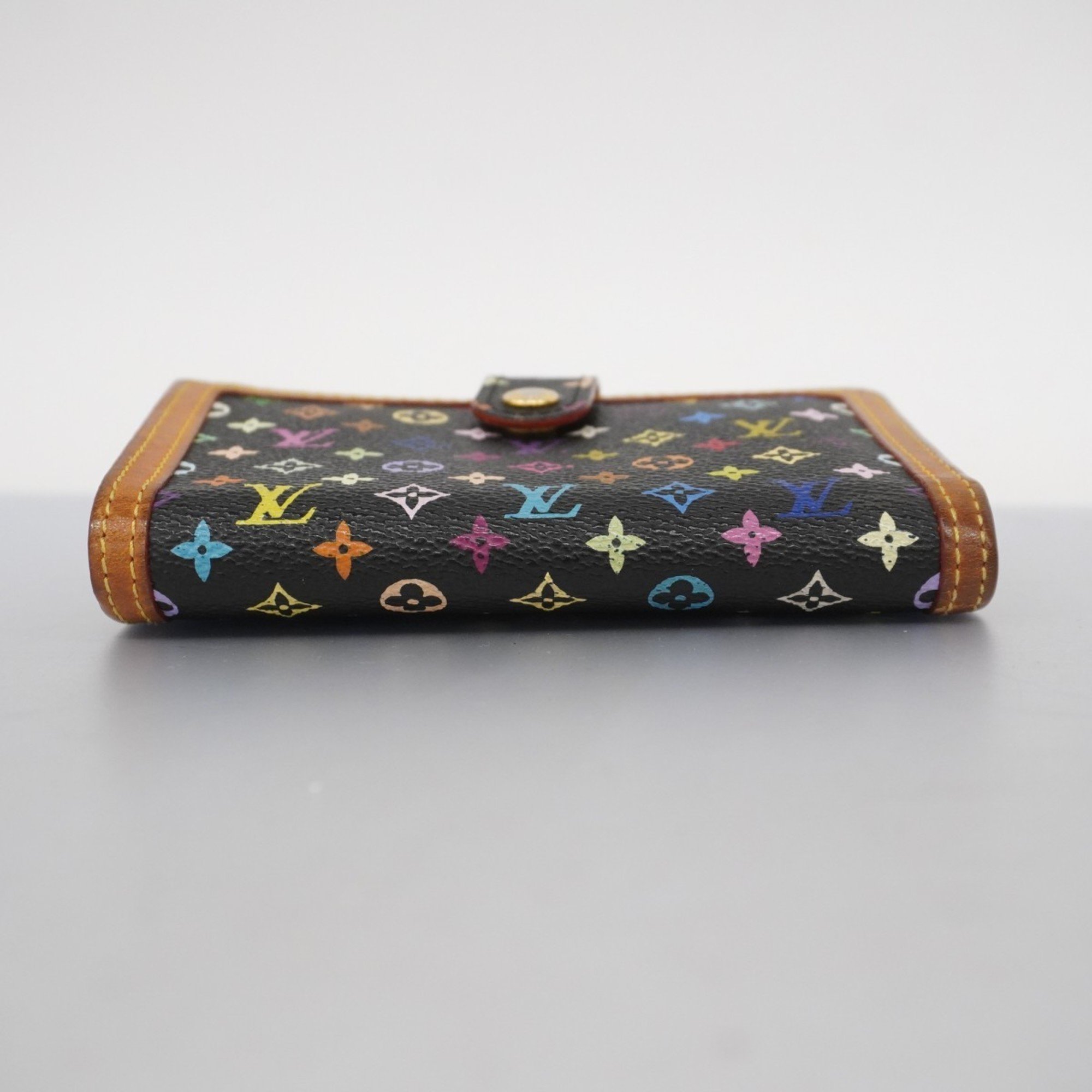 Louis Vuitton Wallet Monogram Multicolor Portemonnay Biennois M92988 Black Women's