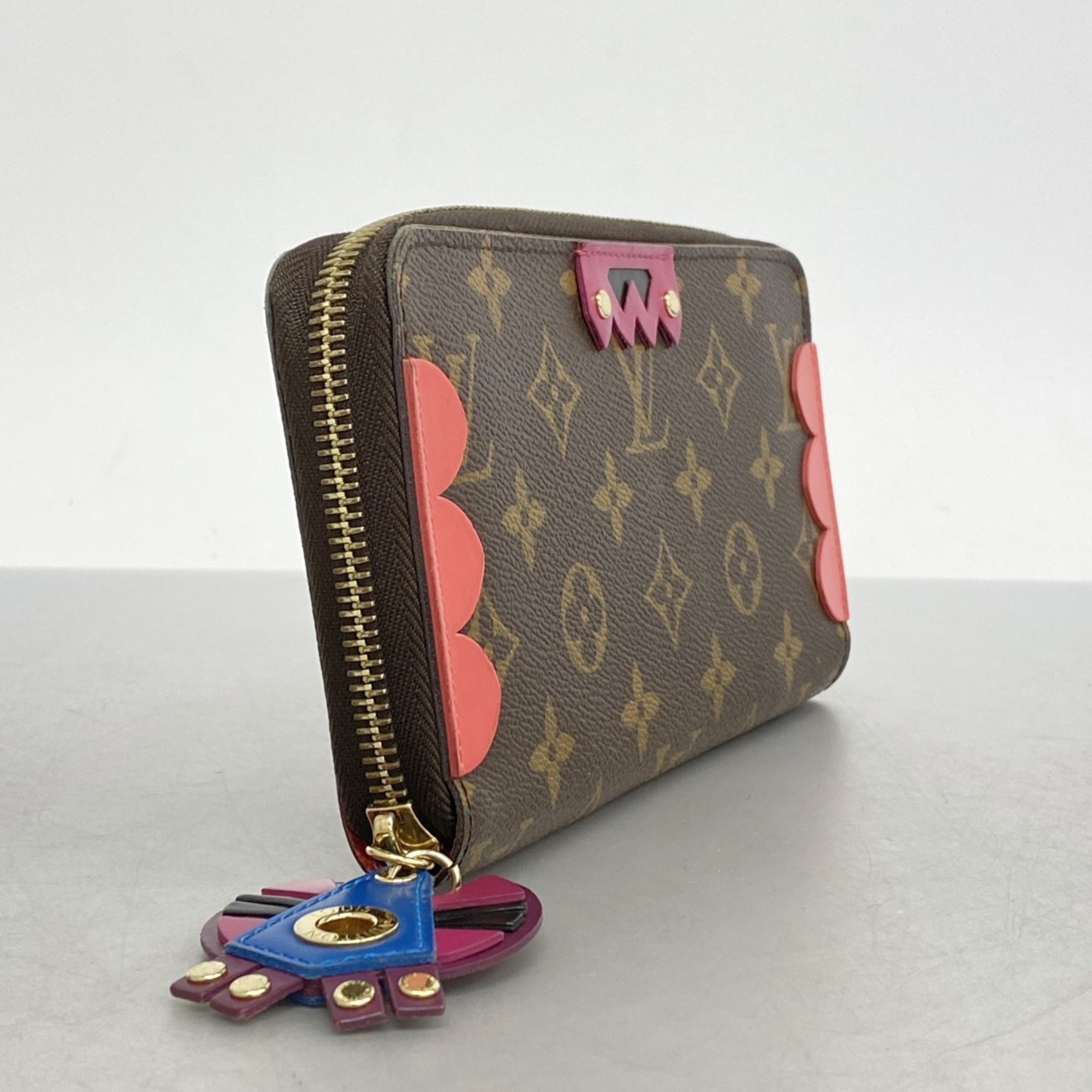 Louis Vuitton Long Wallet Monogram Totem Zippy Flamingo M61364 Brown Women's