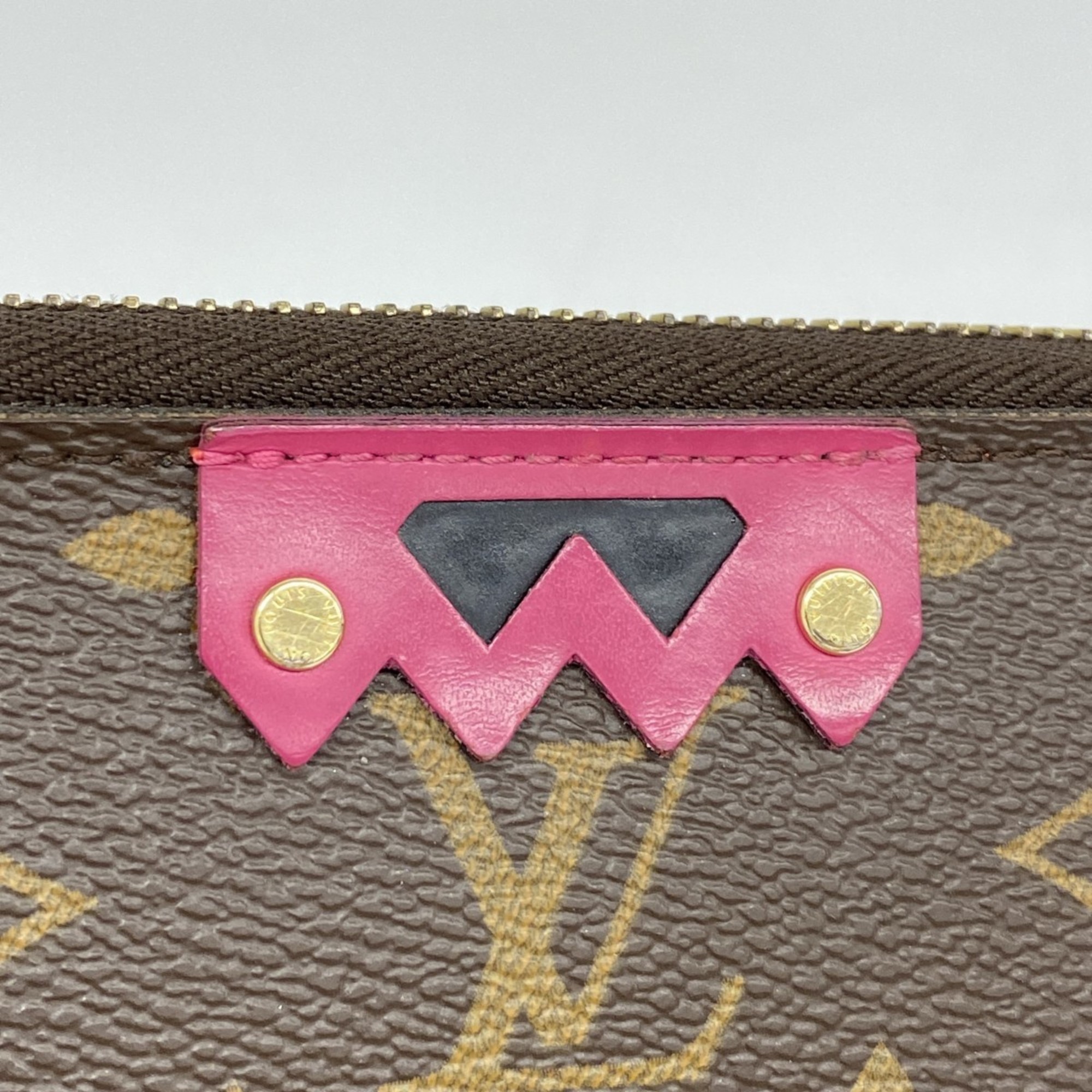 Louis Vuitton Long Wallet Monogram Totem Zippy Flamingo M61364 Brown Women's