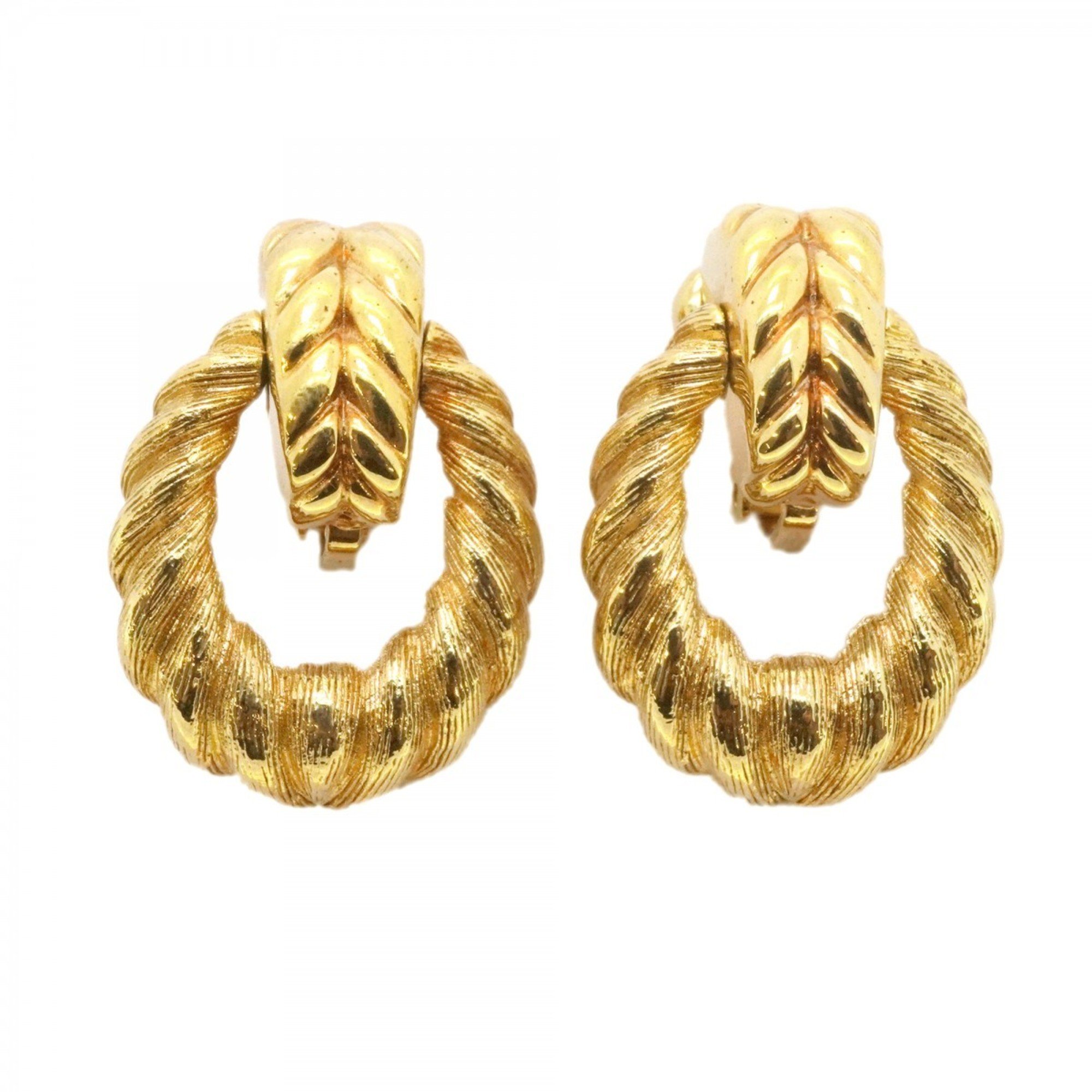 Christian Dior Earrings Oval Rope Motif GP Plated Gold for Women