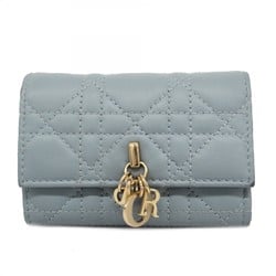 Christian Dior Wallet/Coin Case Cannage Leather Blue Women's