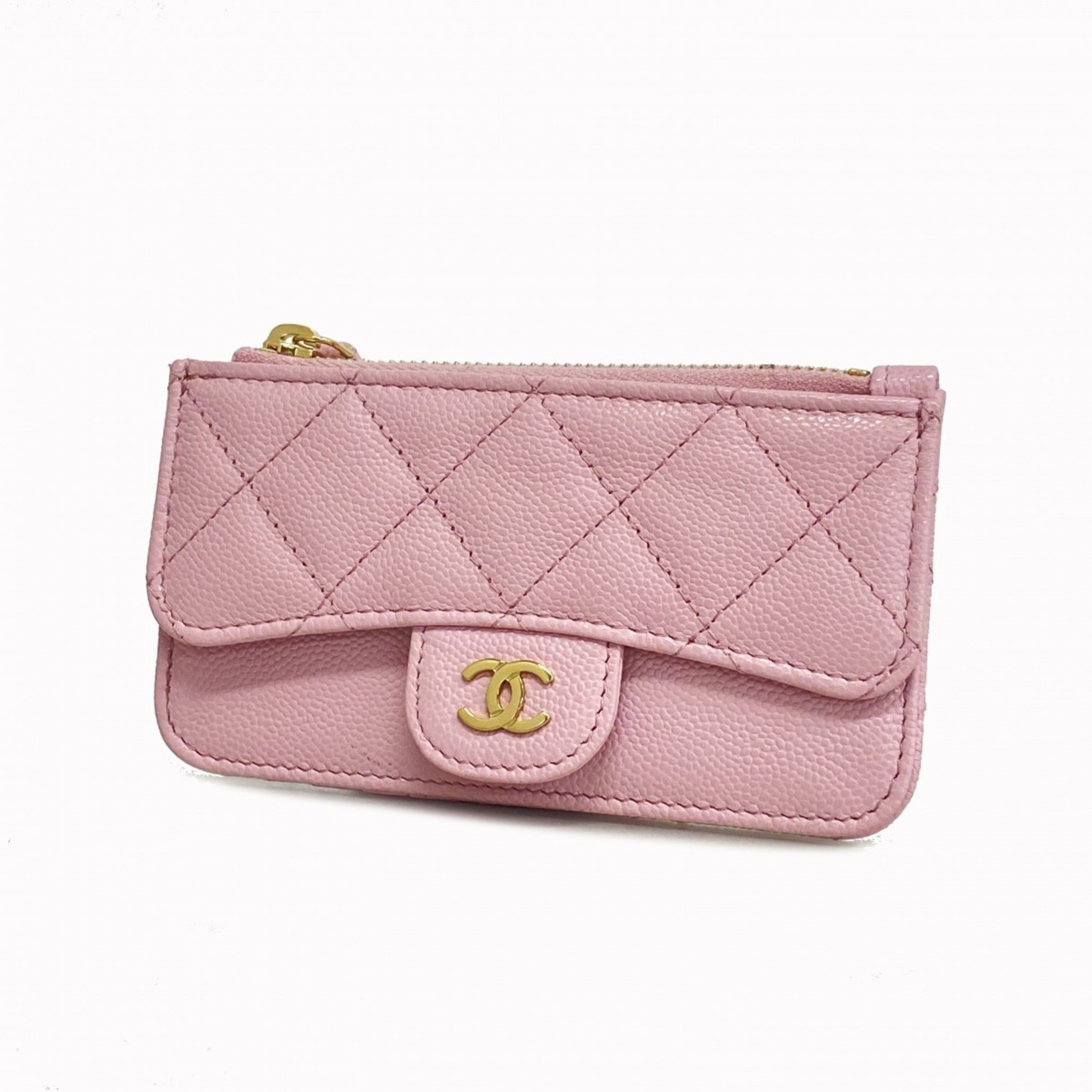 Chanel Wallet/Coin Case Matelasse Caviar Skin Pink Champagne Ladies