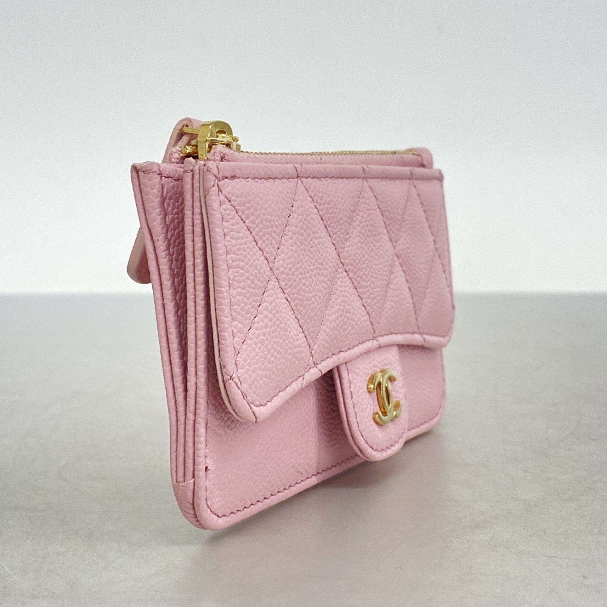 Chanel Wallet/Coin Case Matelasse Caviar Skin Pink Champagne Ladies