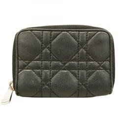 Christian Dior Wallet/Coin Case Cannage Leather Black Women's