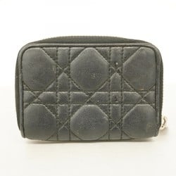 Christian Dior Wallet/Coin Case Cannage Leather Black Women's