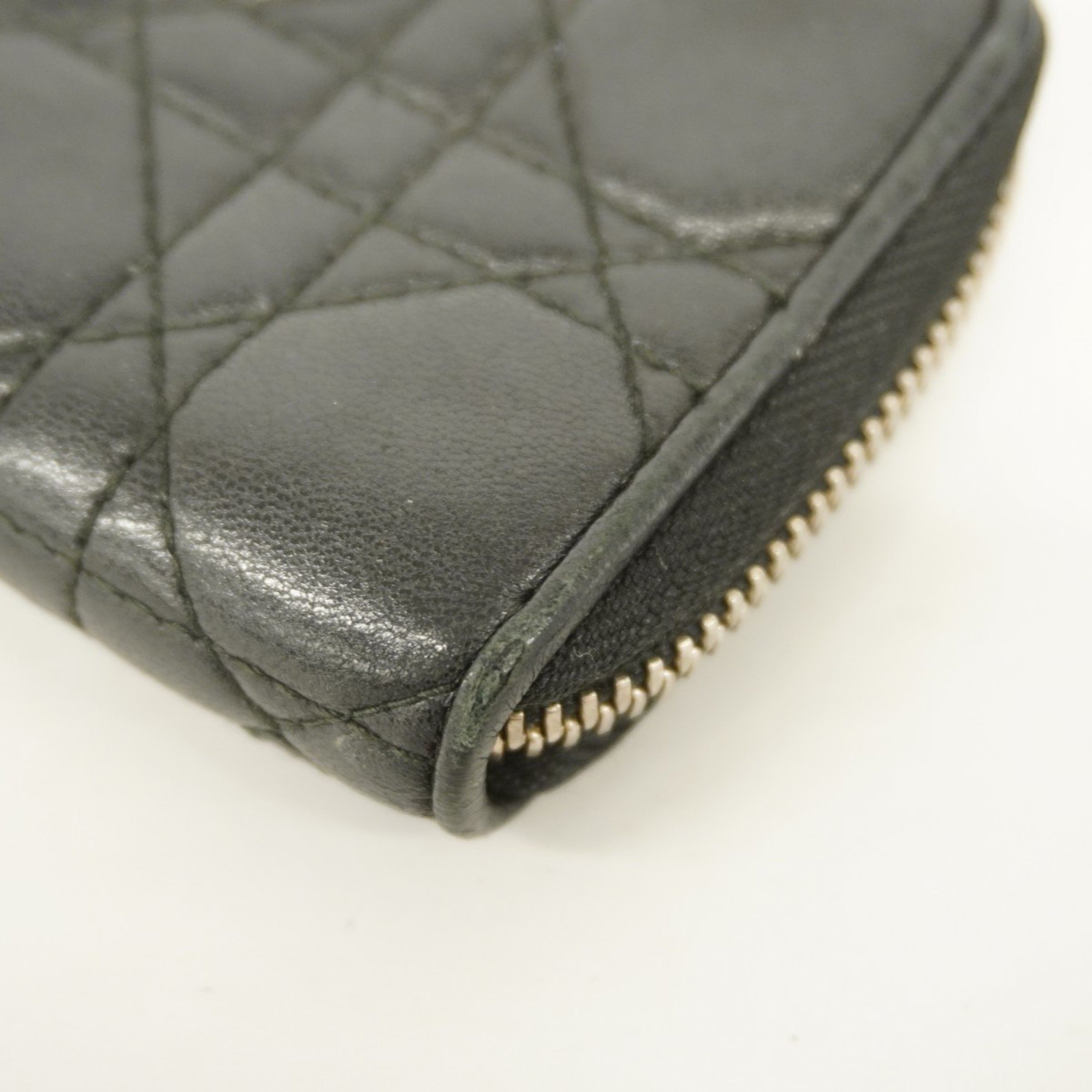 Christian Dior Wallet/Coin Case Cannage Leather Black Women's