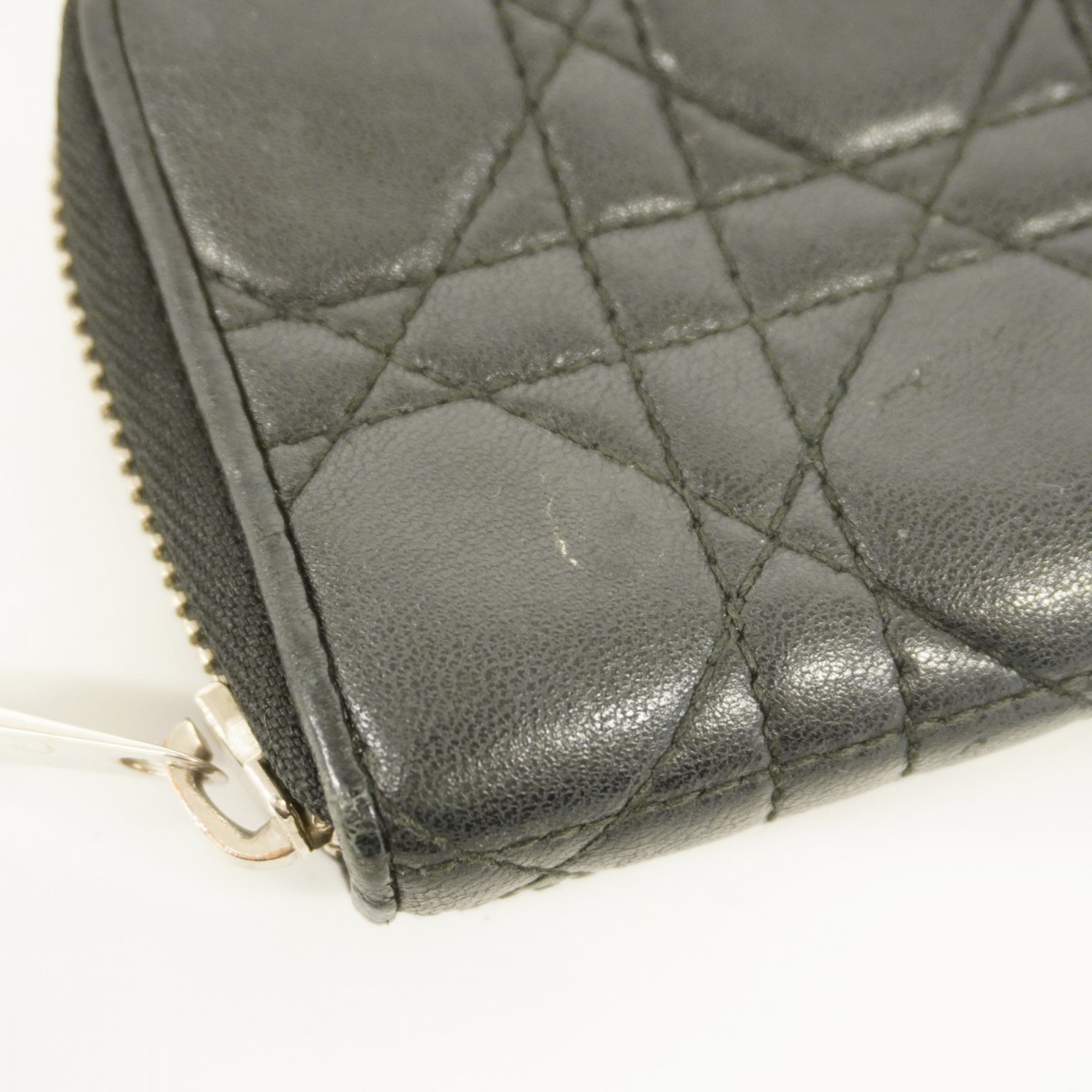 Christian Dior Wallet/Coin Case Cannage Leather Black Women's