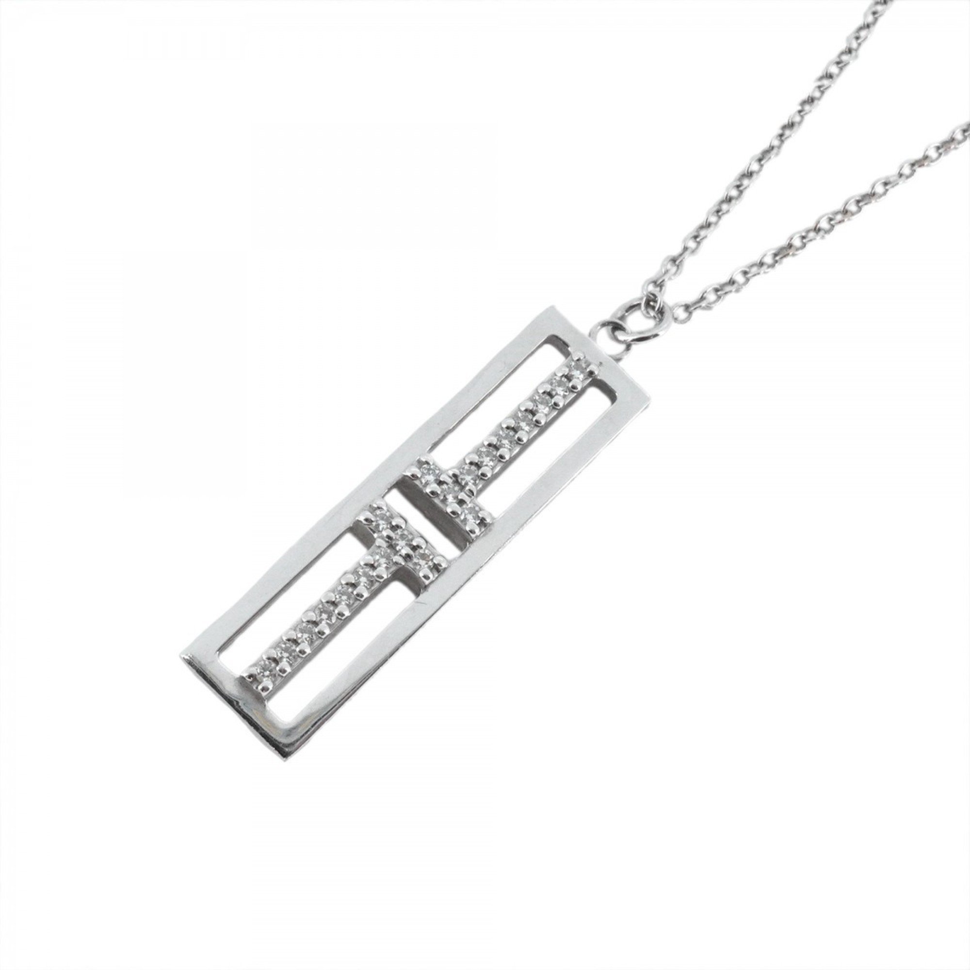 Tiffany Necklace T Toe Vertical Bar Diamond K18WG White Gold Ladies