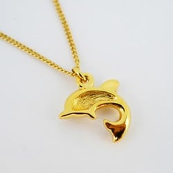 Christian Dior Necklace Dolphin Motif Rhinestone GP Plated Gold Women's