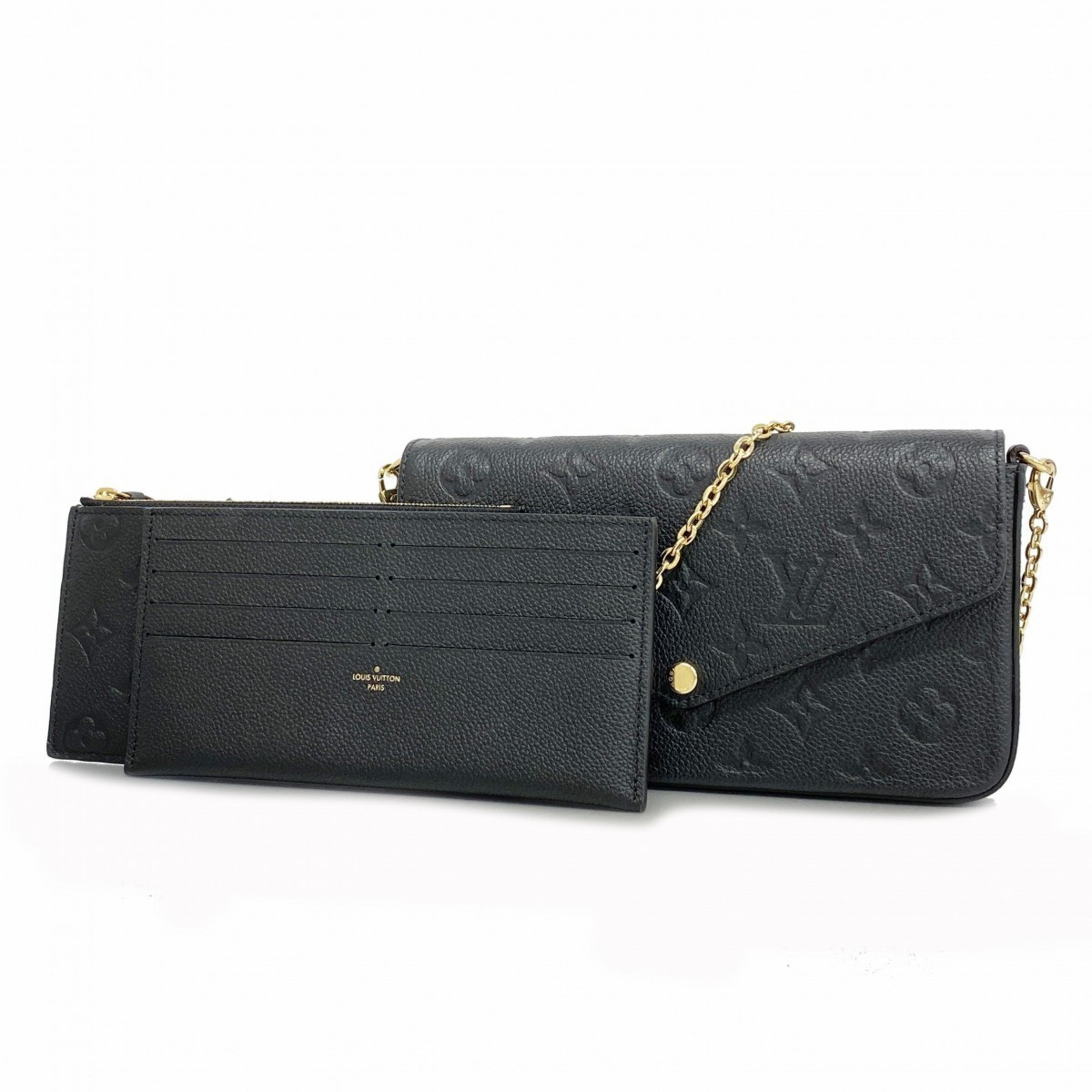 Louis Vuitton Shoulder Wallet Monogram Empreinte Pochette Felicie M64064 Black Women's