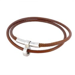 Hermes Bracelet Kitte Metal Leather Silver Brown Men Women