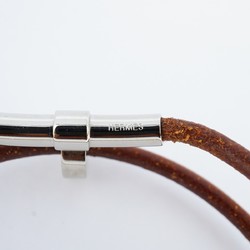 Hermes Bracelet Kitte Metal Leather Silver Brown Men Women