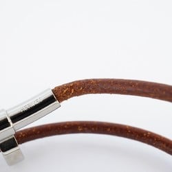 Hermes Bracelet Kitte Metal Leather Silver Brown Men Women