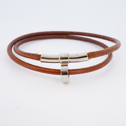 Hermes Bracelet Kitte Metal Leather Silver Brown Men Women