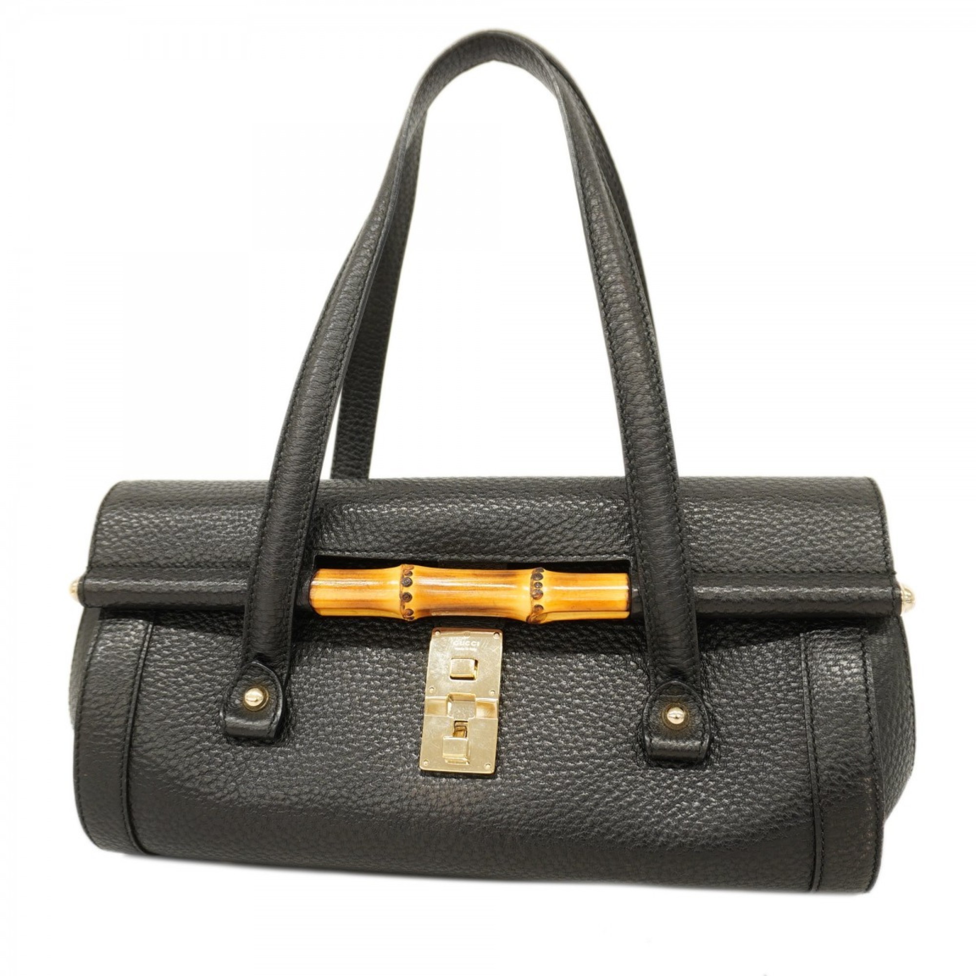 Gucci Shoulder Bag Bamboo 111713 Leather Black Champagne Ladies