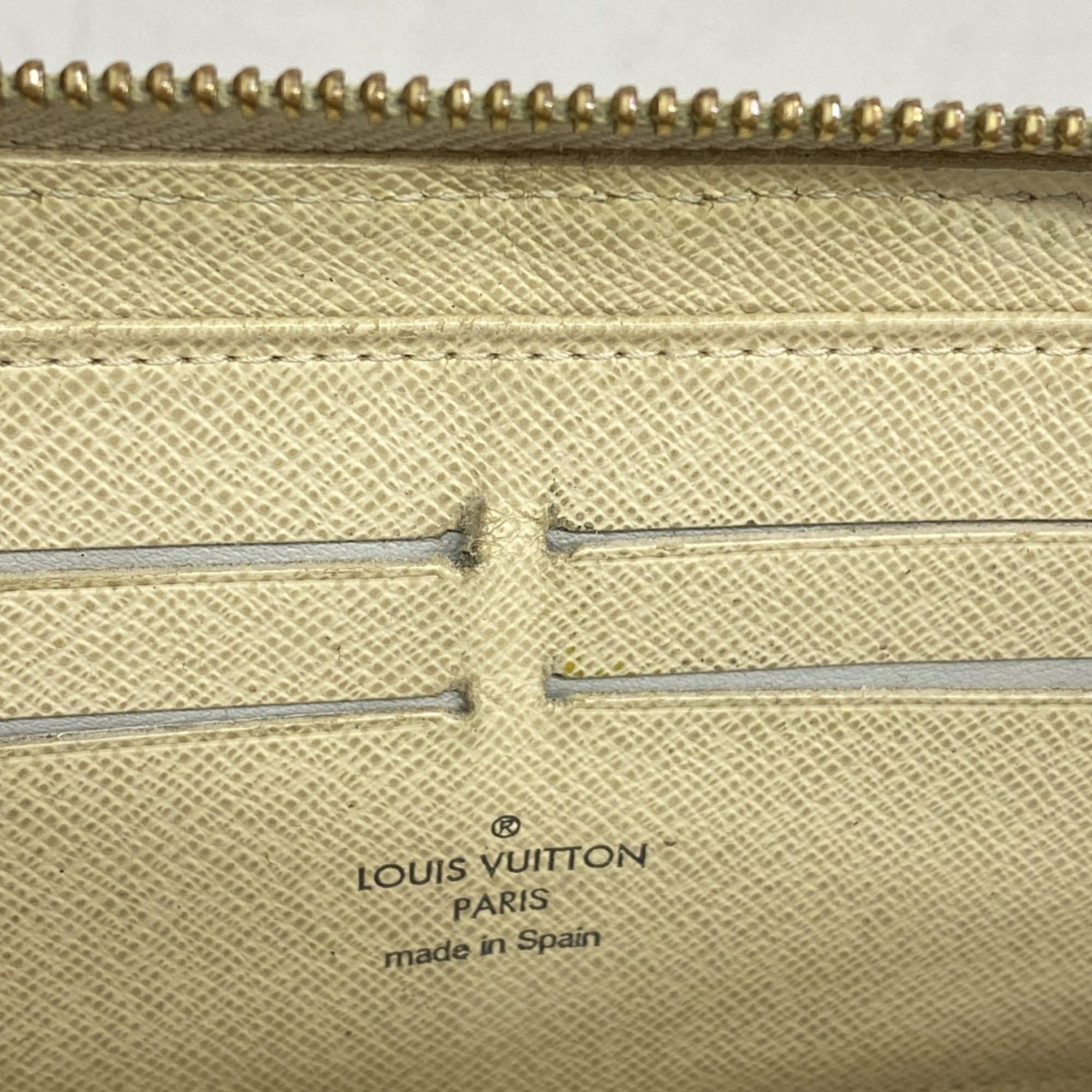 Louis Vuitton Long Wallet Damier Azur Zippy N60019 White Men's Women's