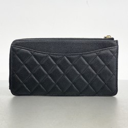 Chanel Long Wallet Matelasse Caviar Skin Black Champagne Ladies