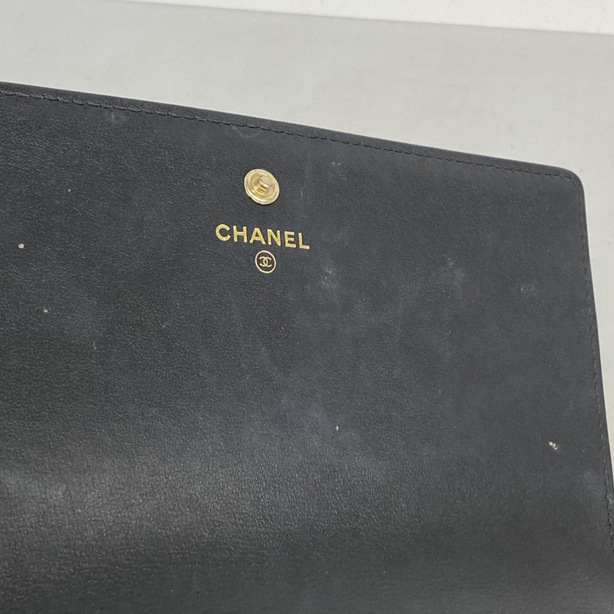 Chanel Long Wallet Matelasse Lambskin Black Women's