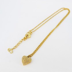 Christian Dior Necklace Heart Motif Rhinestone GP Plated Gold Women's