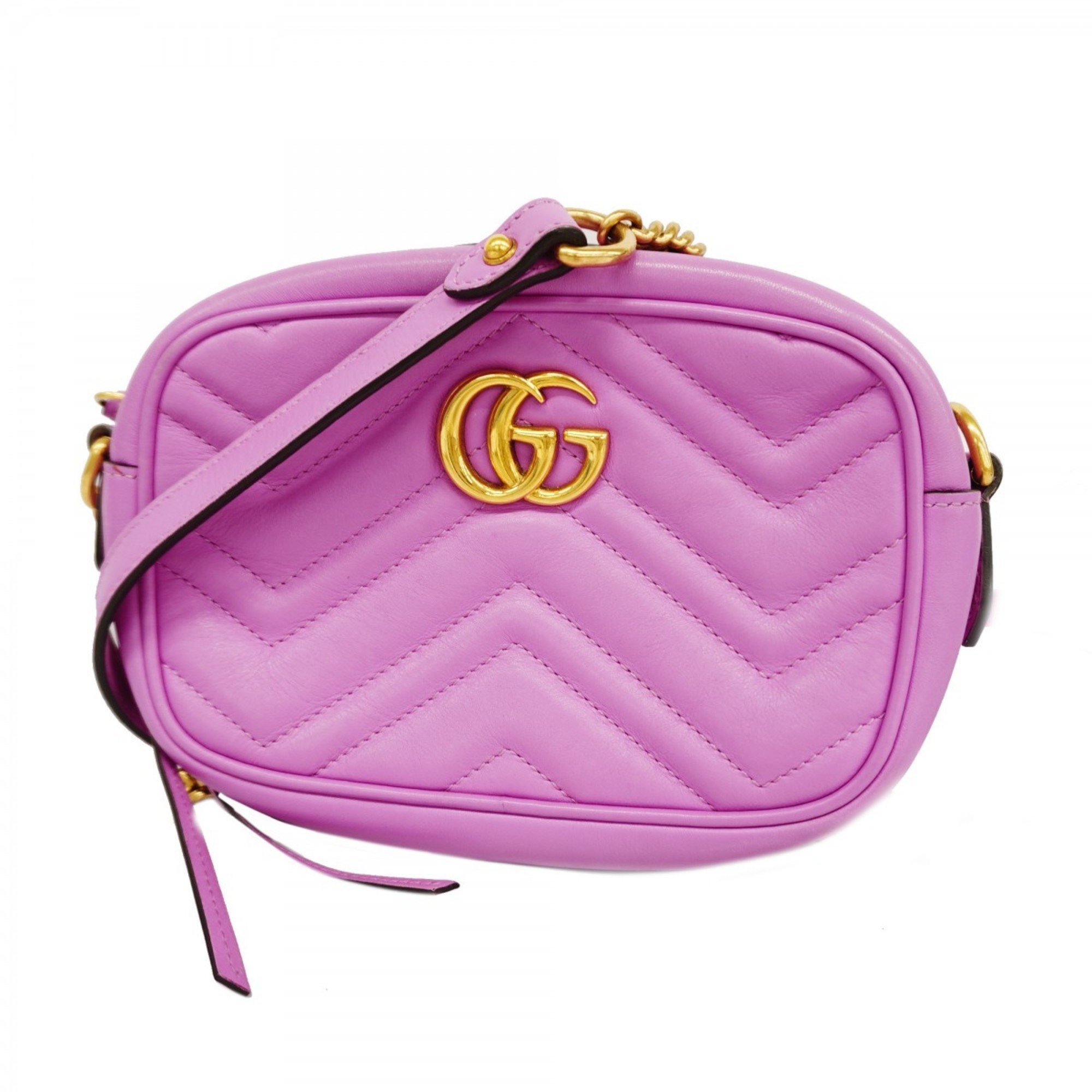 Gucci Shoulder Bag GG Marmont 448065 Leather Pink Women's